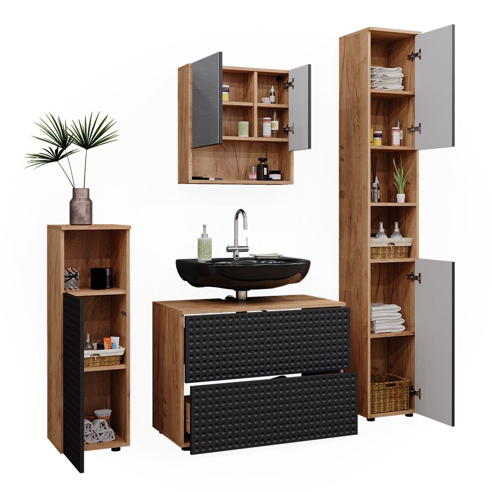 Vicco Badmöbel-Set Irma Eiche Anthrazit 4-teilig Hochschrank Midischrank 95 cm