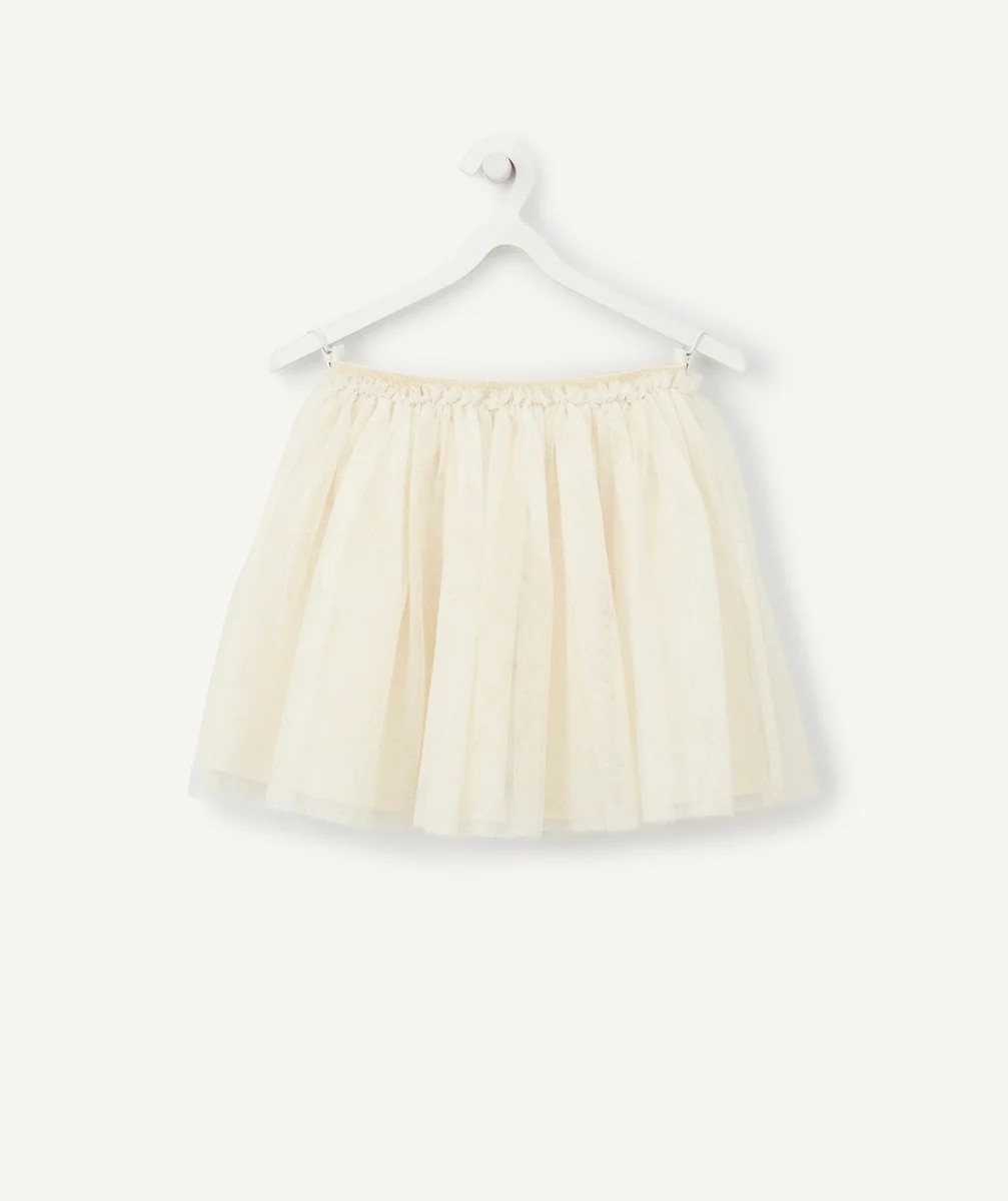 JUPE COURTE ET TOUNANTE EN TULLE AVEC POIS COULEUR DORÉE BÉBÉ FILLE