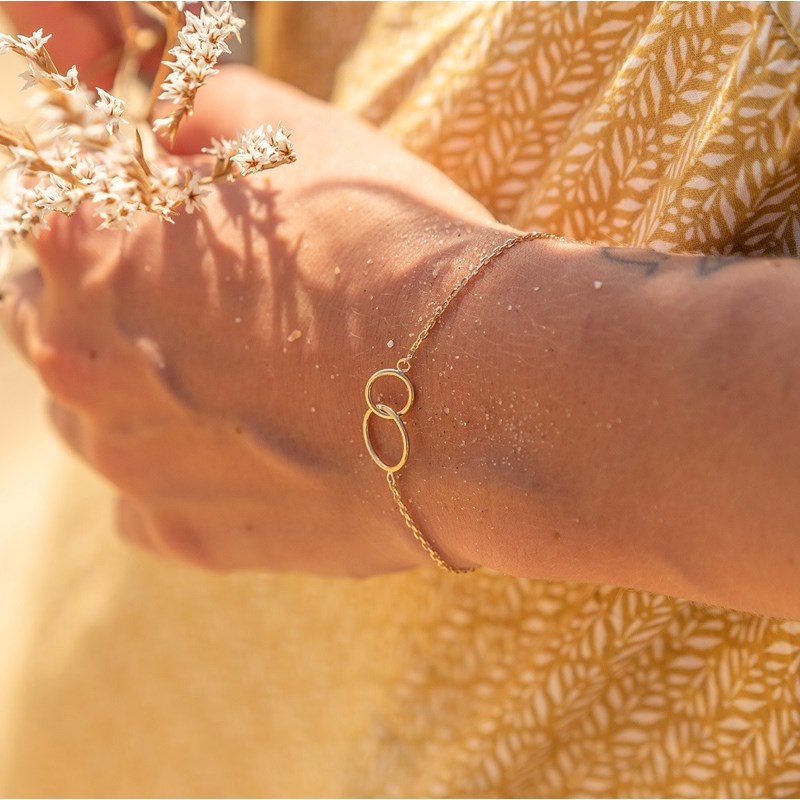 Bracelet Fin Plaqué Or 2 Anneaux Entrelacés Cercles