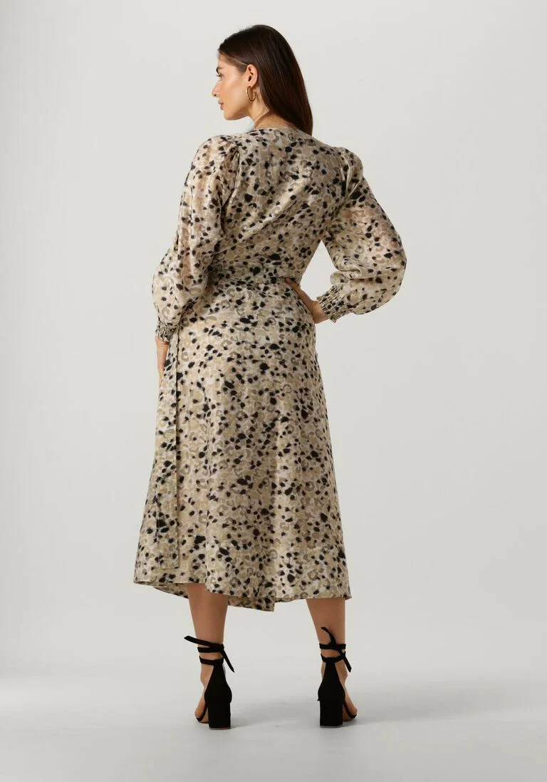 SECOND FEMALE beige second female midi jurk gaura wrap dress