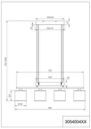 TRIO Retrofit Pendellampe GARDA 4 flg nickelfarbig /weiß