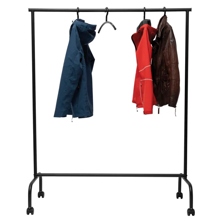 Garderobestativ, med hjul, sort metal