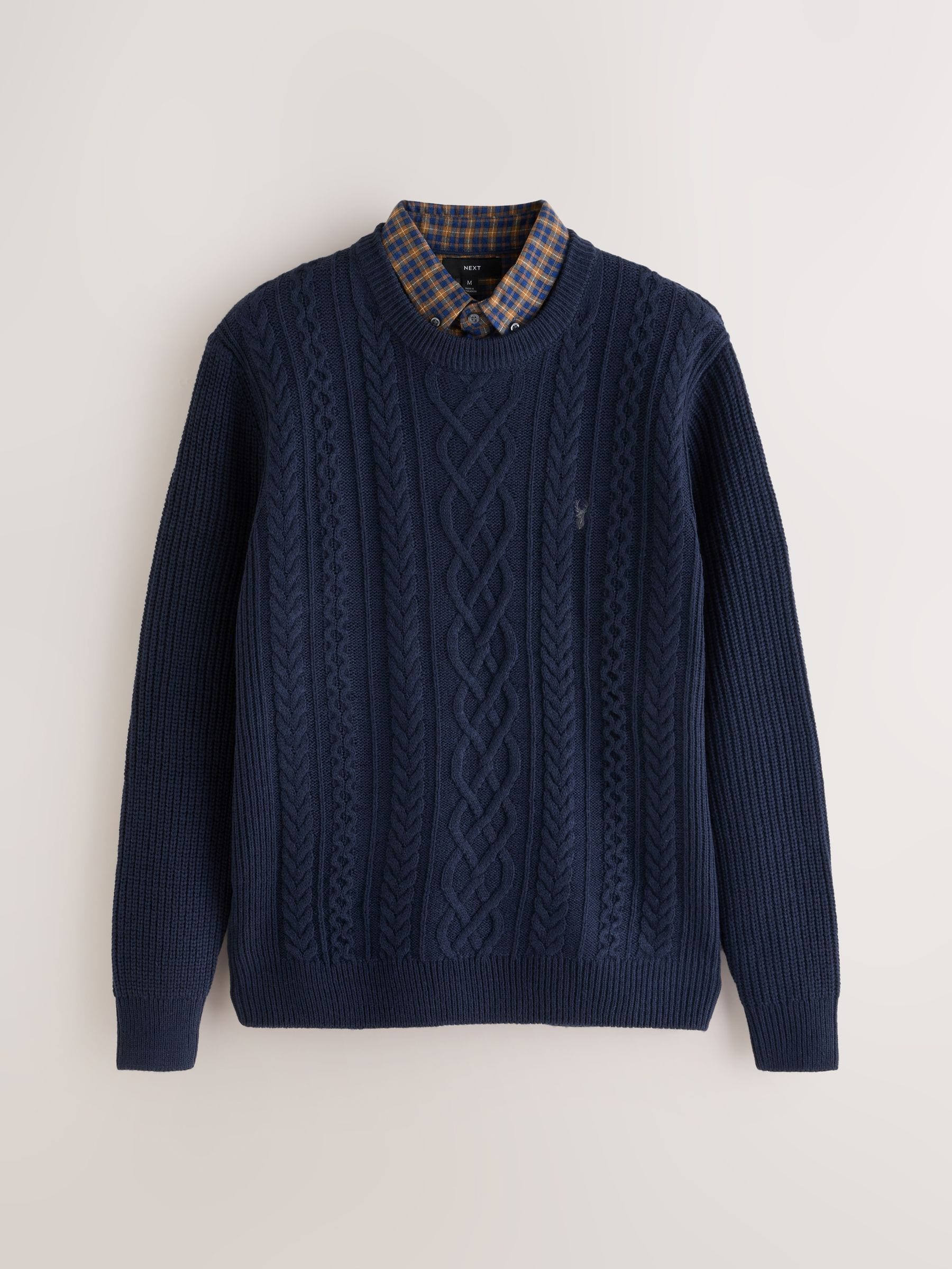 Donkerblauw - Regular fit trui met overhemdkraag