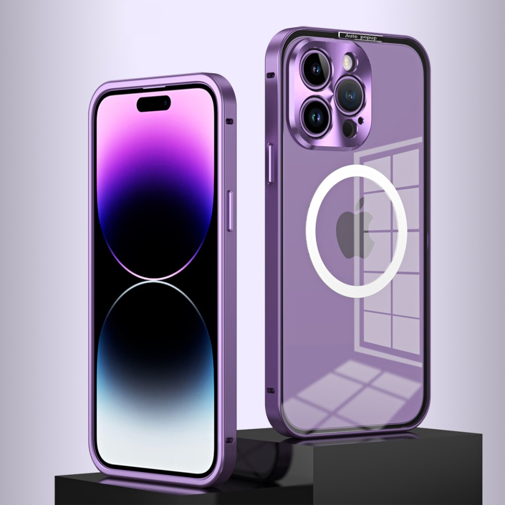 iPhone 12 Pro MagSafe Alu Schutzhülle mit Panzer Glas Backcover   Kameraschutz - Dunkellila (Deep Purple)