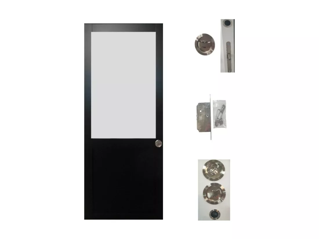 Porte Coulissante Athena Noir H204 X L73 + Serrure à Condamnation Gd Menuiseries