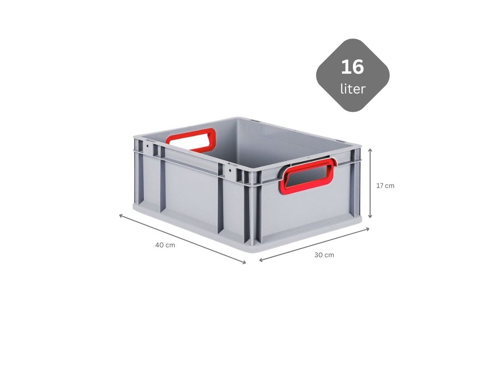 PROREGAL Eurobox Nextgen Kleur HxBxD 17 x 30 x 40 cm 16 liter Handgrepen Rood Open gladde bodem Euro container transportbox