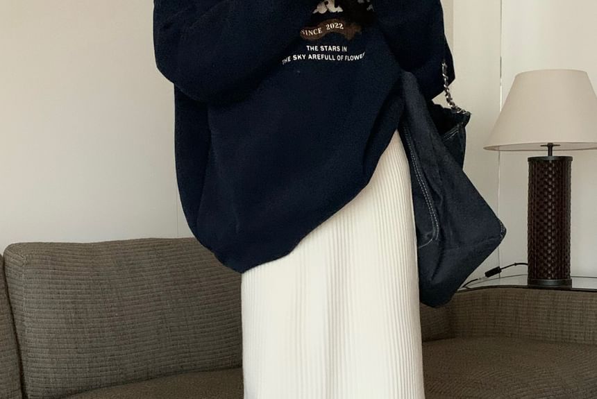 ZENME - Maxi-kokerrok met hoge taille en geribbelde breisels