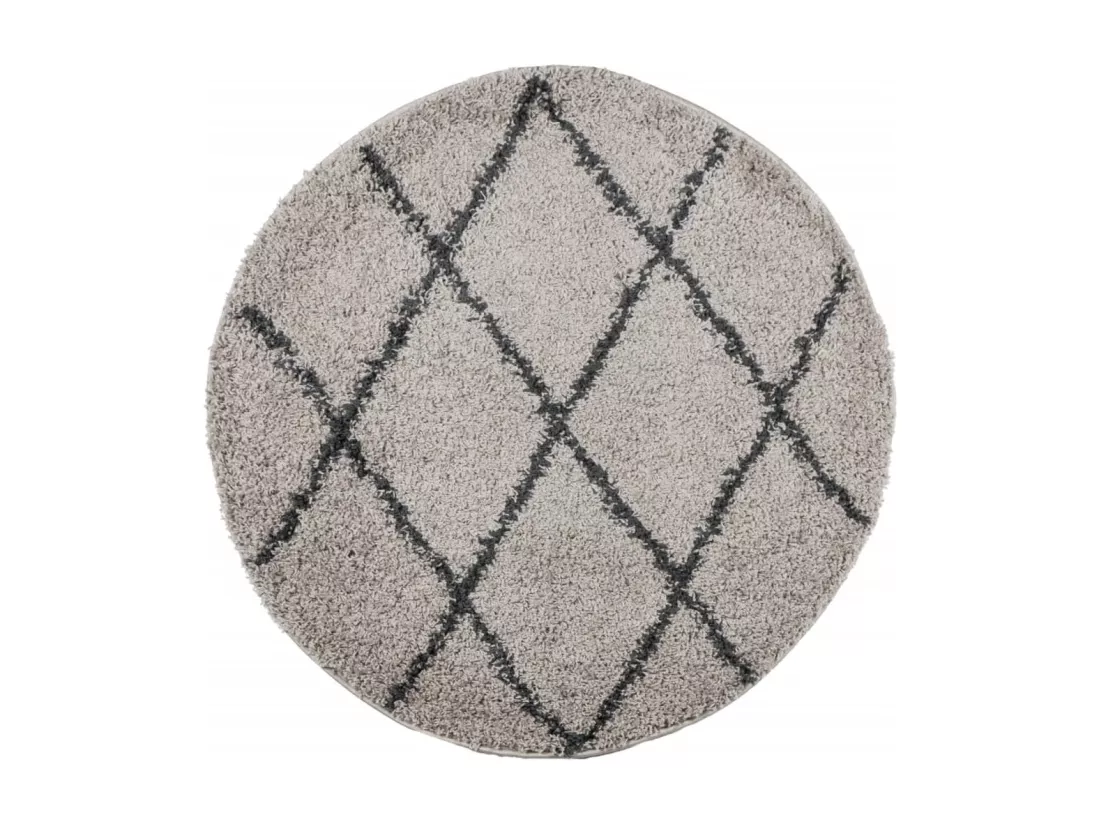 Tapis shaggy à poils longs moderne beige et anthracite ø 100 cm