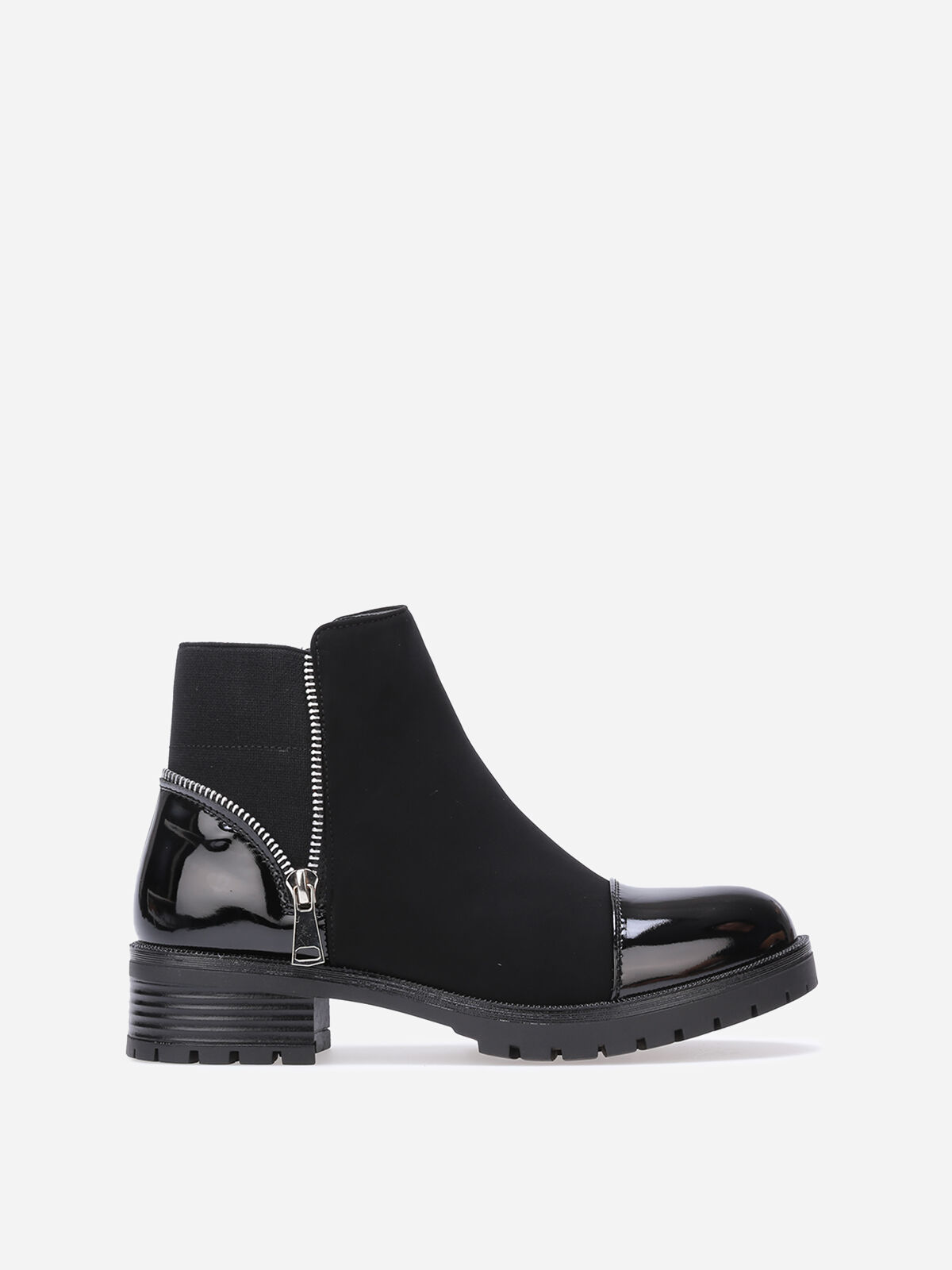 Bottines multi-matières à zip décoratif- Noir
