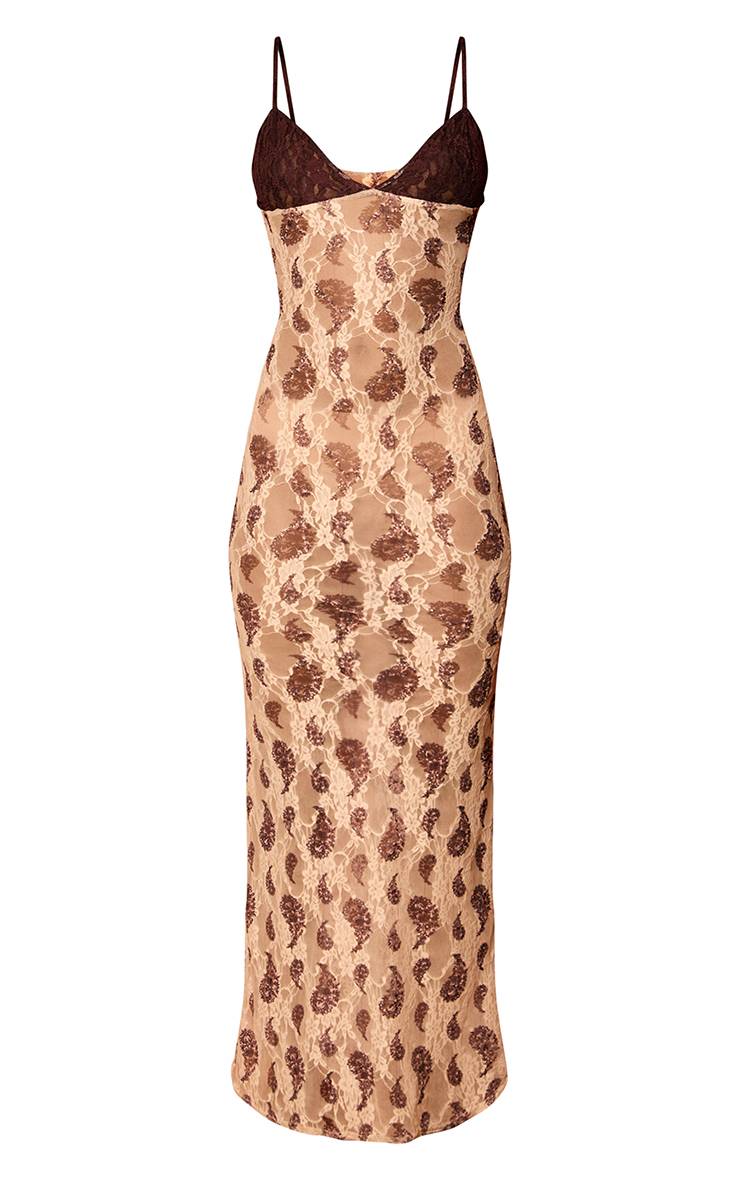 Crème Robe Longue En Dentelle À Imprimé Paisley