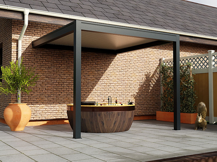 Pergola bioclimatique adossée motorisée aluminium Oviedo gris 3 x 3 m