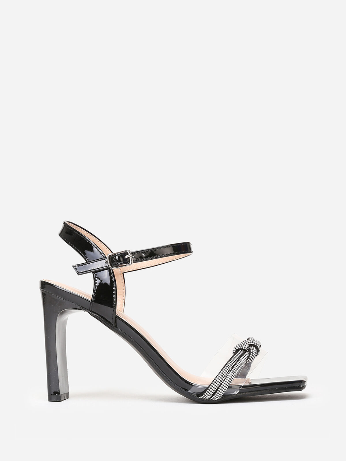 Sandales carrées vernies à strass- Noir
