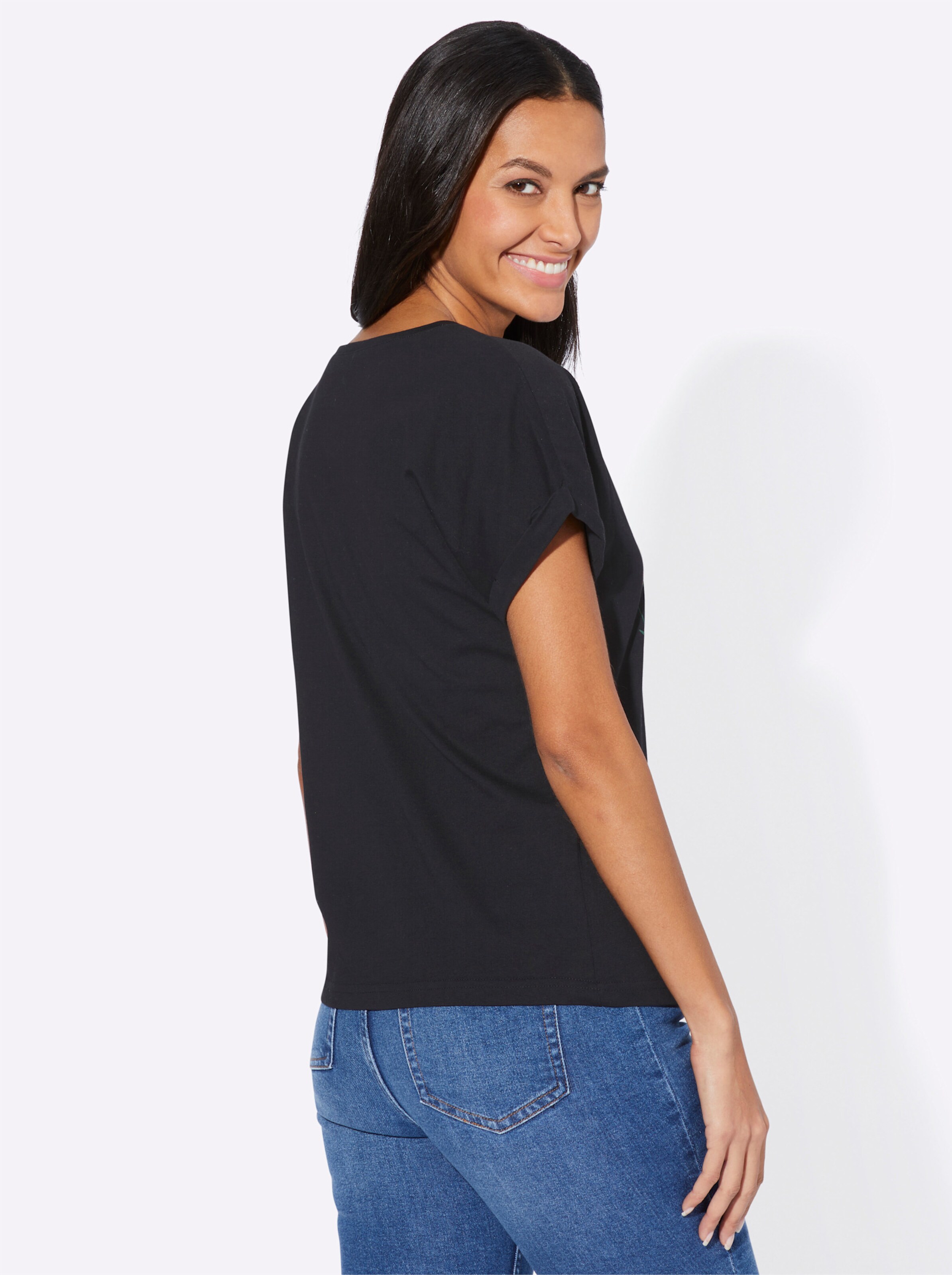 Rundhalsshirt in schwarz-bedruckt