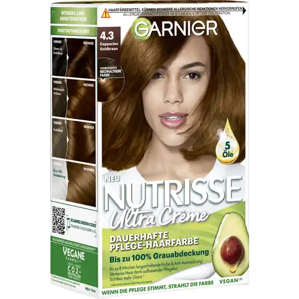 Ultra Crème Dauerhafte Pflege-Haarfarbe 4.3 Cappuccino Goldbraun