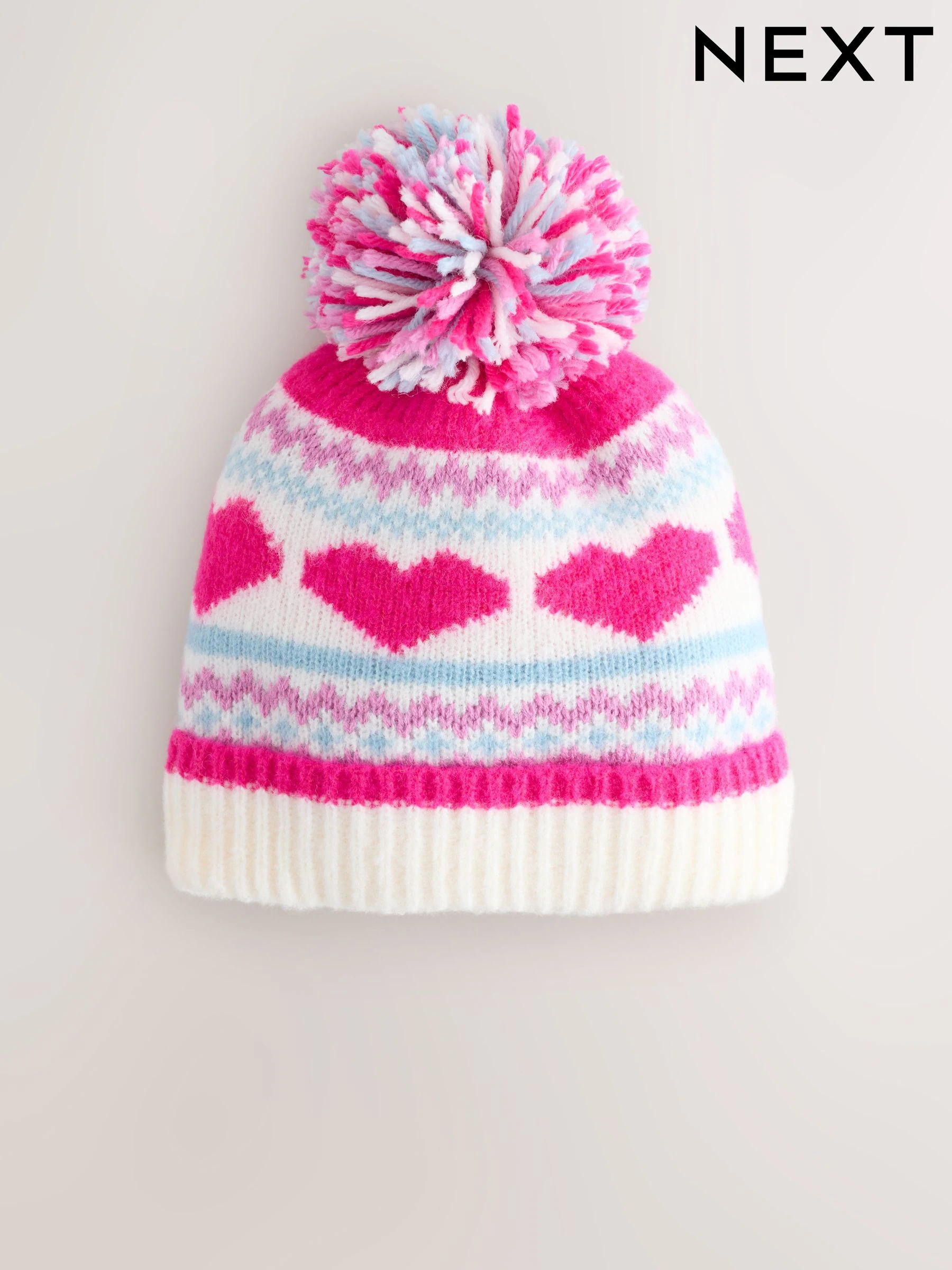 Fluorescerend roze en blauw hart - Beanie-muts met pompon (3mnd-16jr)