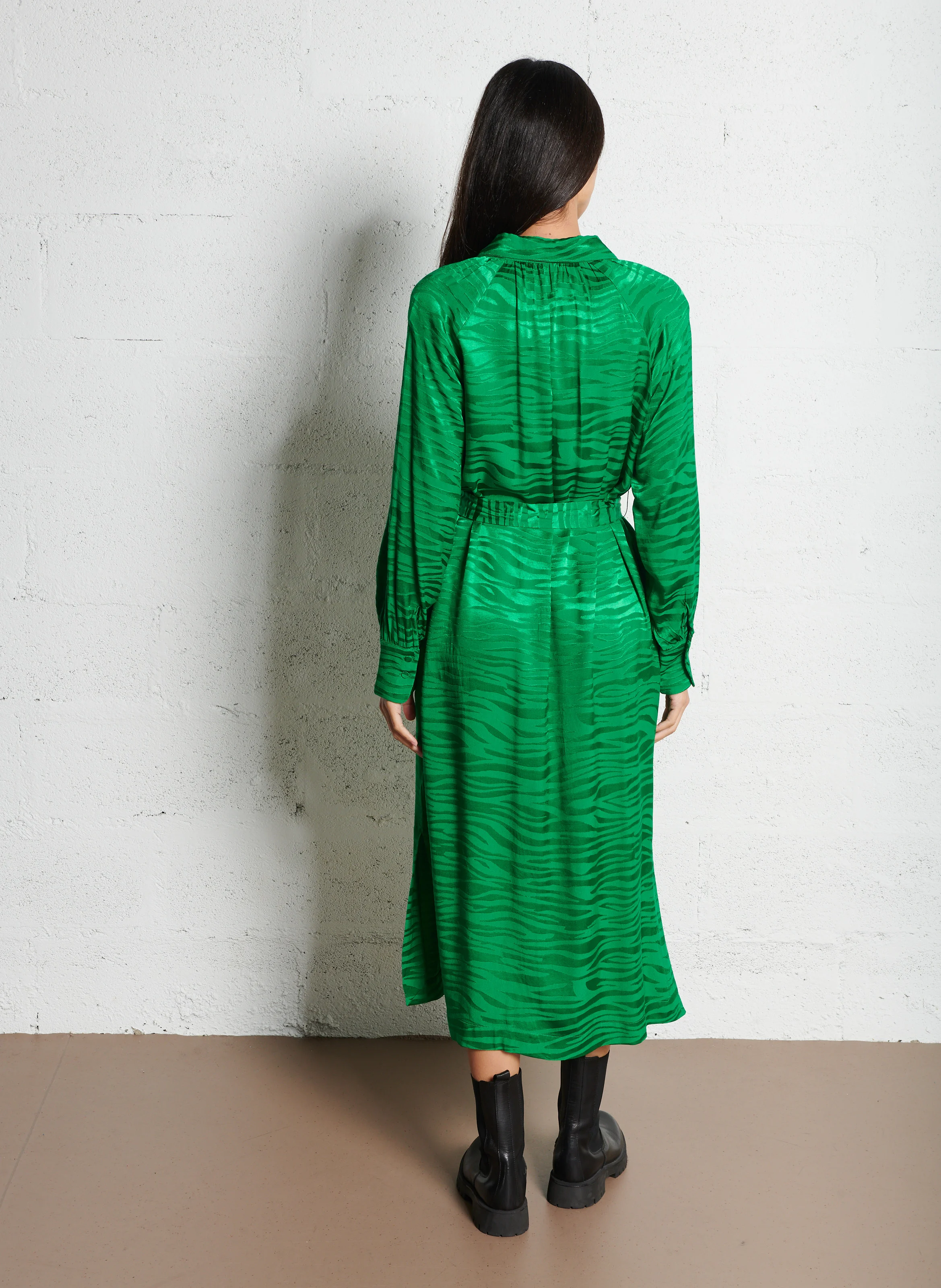 CRAFT - Robe midi col classique en jacquard | Vert