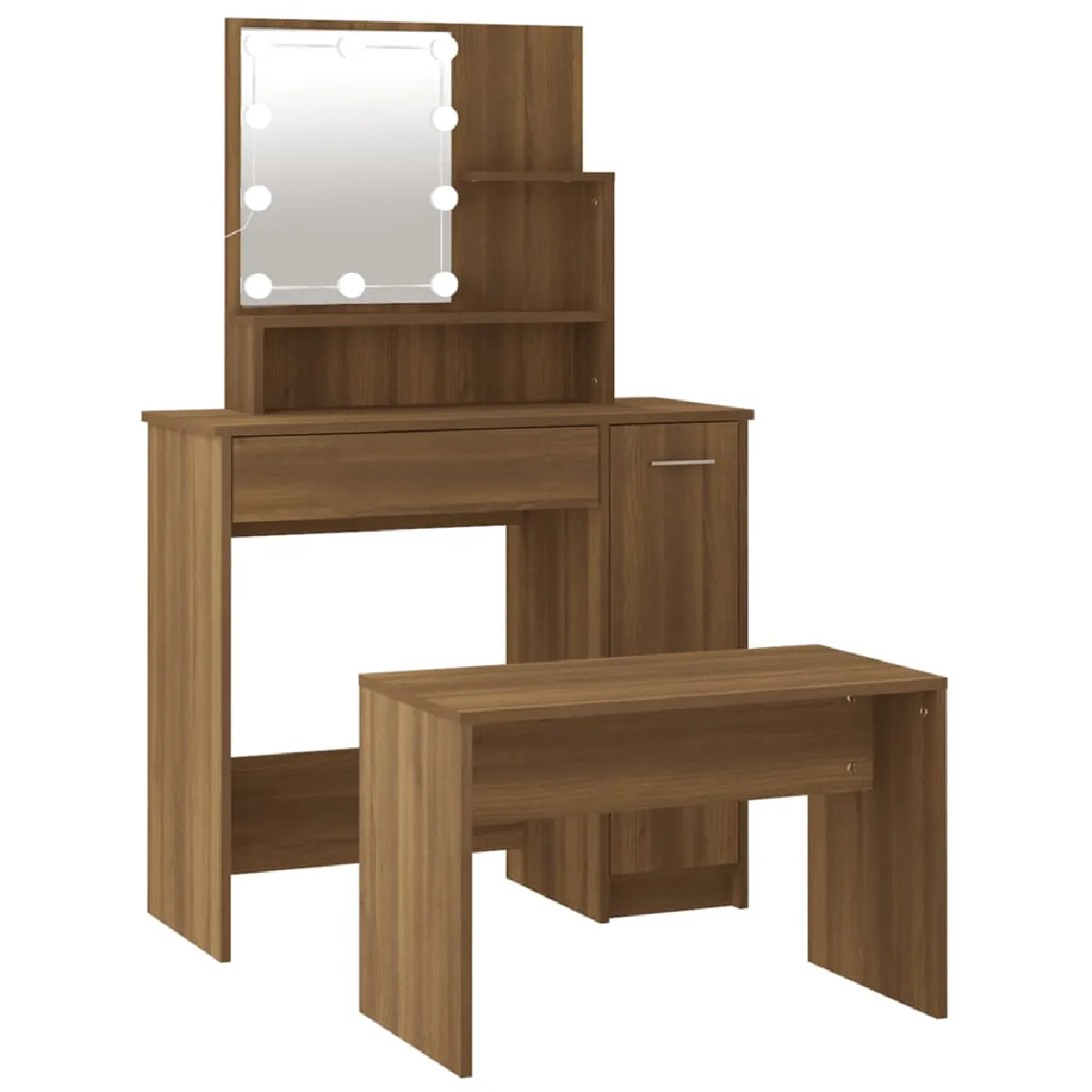 vidaXL Ensemble Coiffeuse avec LED - Chêne Marron