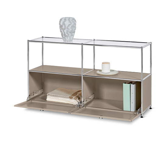 Sideboard Metall »CN3« mit 2 Klappen und Glasböden, taupe