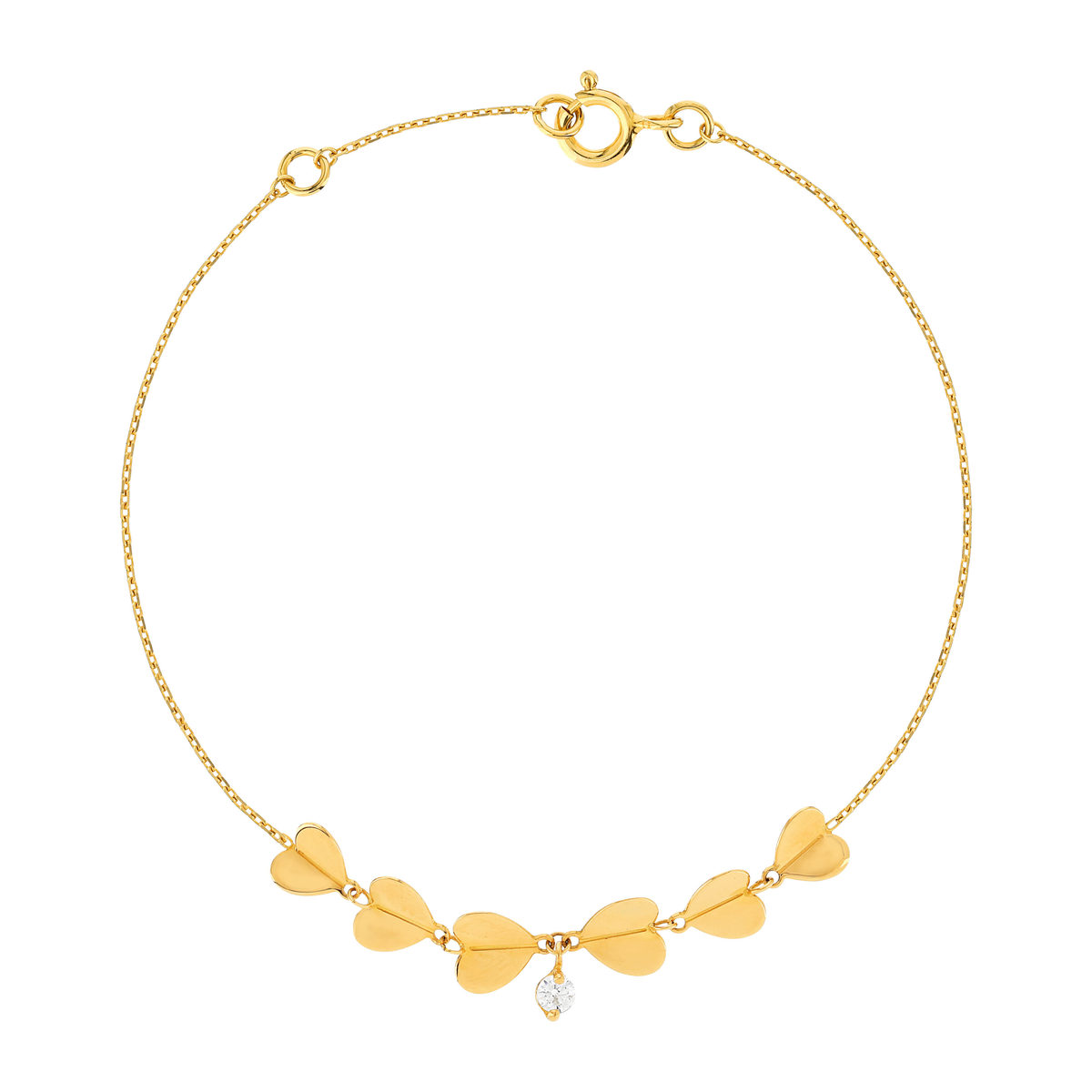 Bracelet or jaune 750 zirconia 18 cm, motif coeur