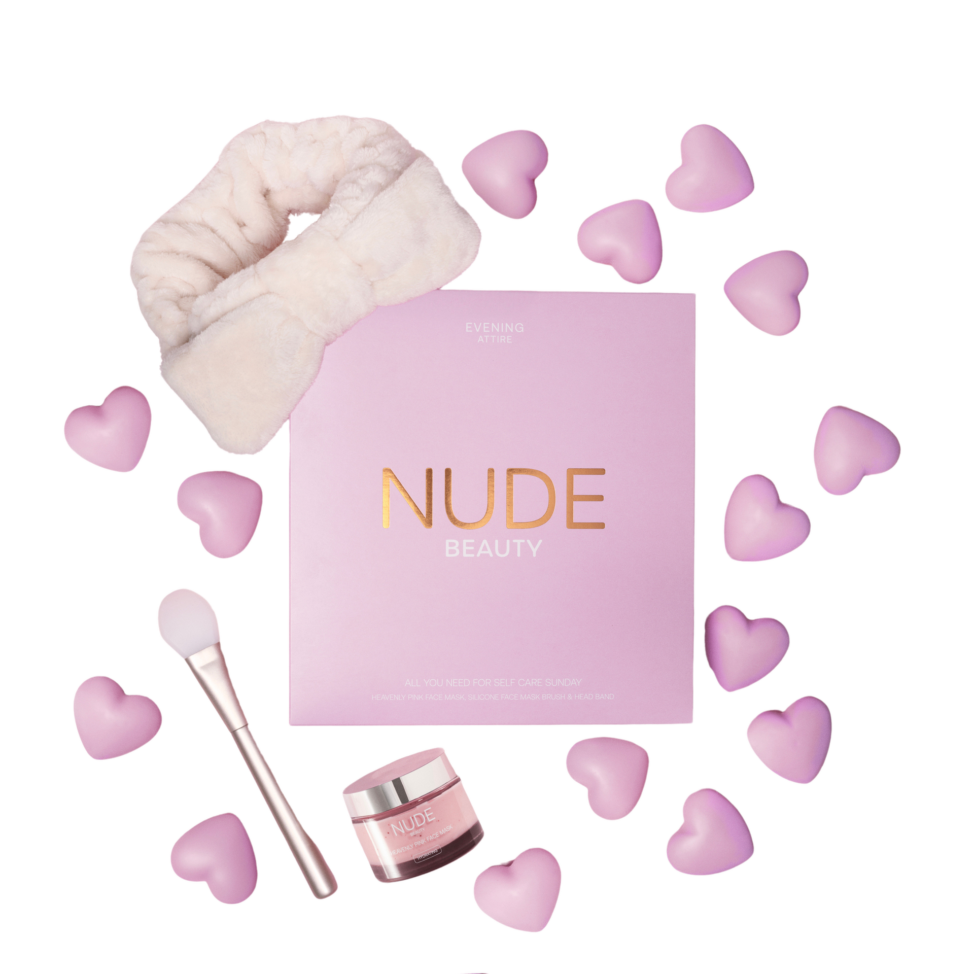 Nude Beauty Evening Attire Face Mask + Brush + Hårbånd Set