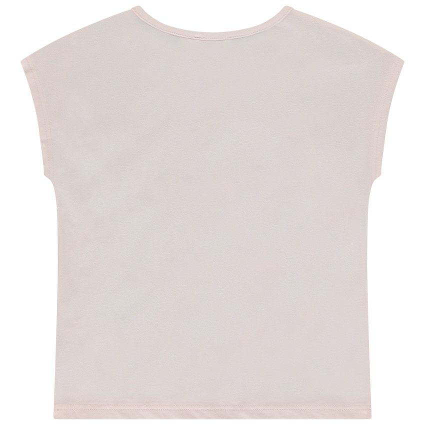 T-shirt manches courtes forme boîte print pailleté pour fille - Rose