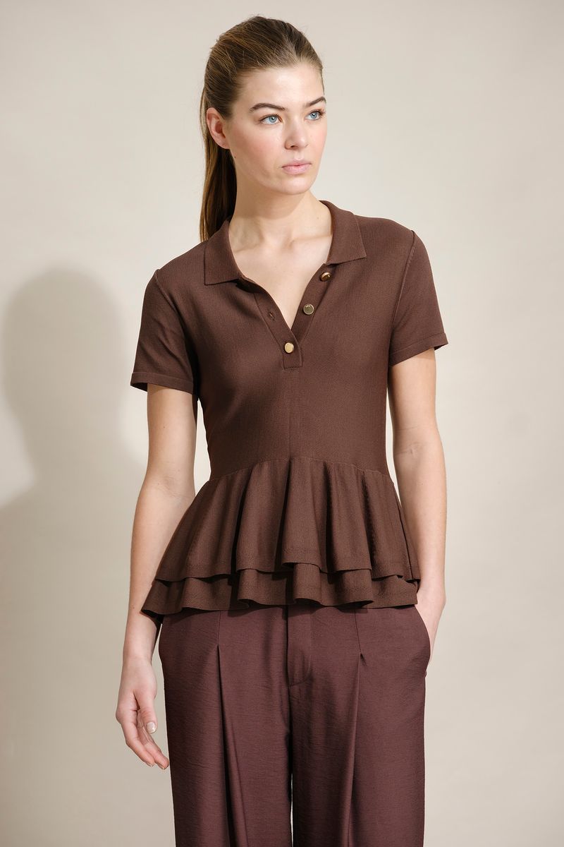 POLO EM MALHA COM PEPLUM