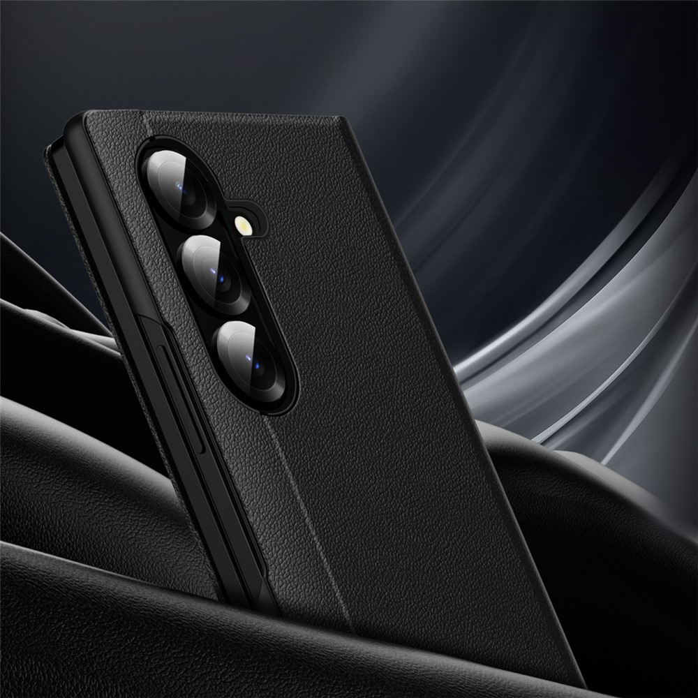 Samsung Galaxy Z Fold7 Leder Hülle Small Window View Flip Case Litchi Look - Dunkelrot