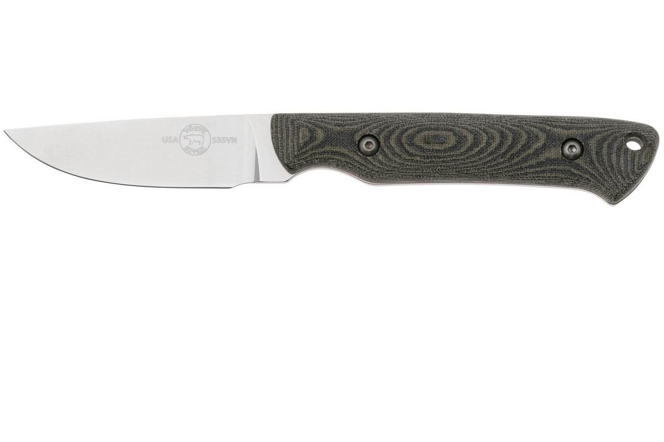 White River Small Game Knife Black-Olive Canvas Micarta, jachtmes,  Owen Baker Jr. design