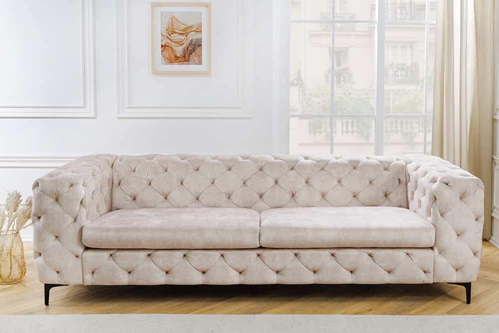 Chesterfield 3-Sitzer Sofa MODERN BAROCK 235cm champagner beige Samt Federkern