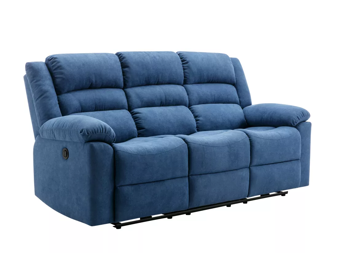 Canapé 3 places et fauteuil relax électrique en tissu bleu BUROLO