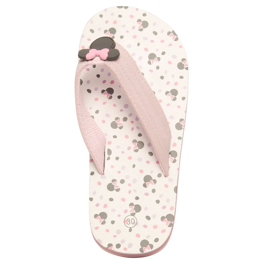 Tongs à bride souple imprimé et badge Minnie Disney pour fille avec lanière selon l'âge - Lilas