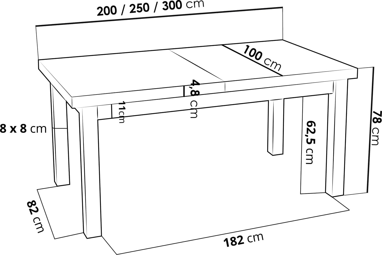 WFL GROUP Moderner Rechteckiger Ausziehbarer Esstisch - Platzsparend - Schwarze Holzbeine - 200 bis 300 cm - Hergestellt in EU - 200 x 100 cm - Lancelot Eiche