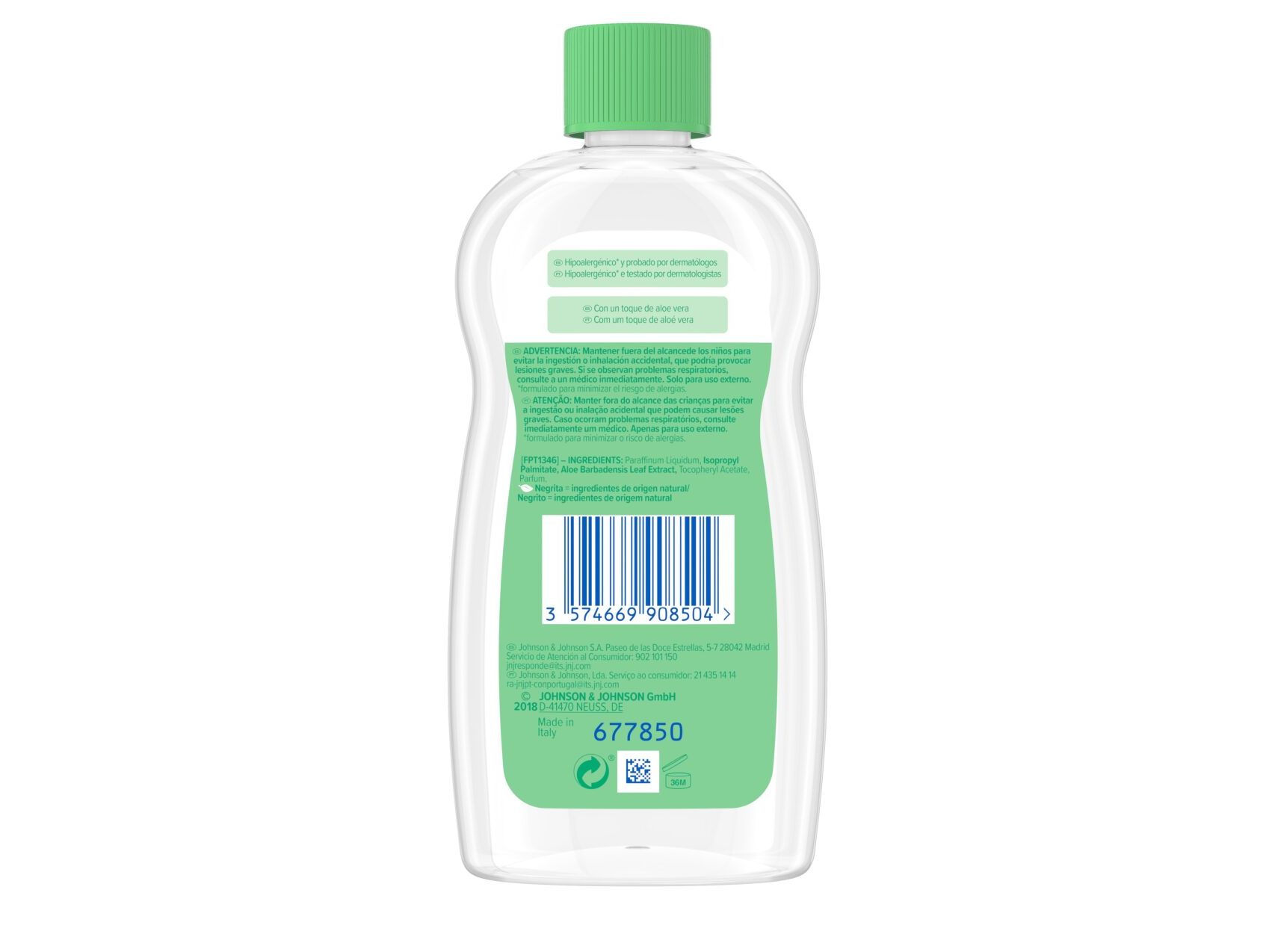 ÓLEO JOHNSON'S BABY ALOÉ VERA 300 ML