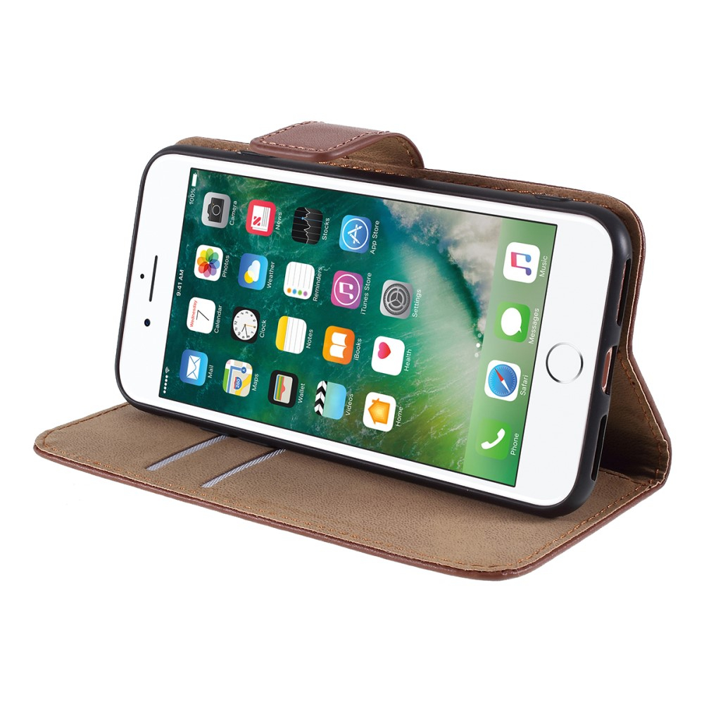 iPhone SE (2022/2020) / 8 / 7 Echtleder Tasche Flip Cover mit Karten Etui - Braun