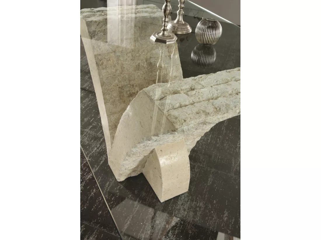 Papillon Table fixe (180 x 100 Transparent) en verre trempé beige