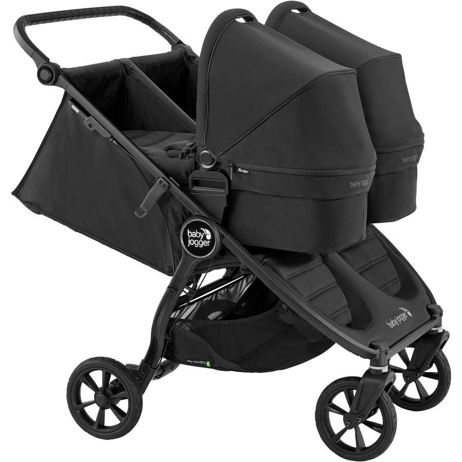 baby jogger Geschwisterwagen City Mini GT2 Double Jet schwarz inklusive Babywanne Mini GT2 Double, 1 x Sicherheitsbügel und Wetterschutz