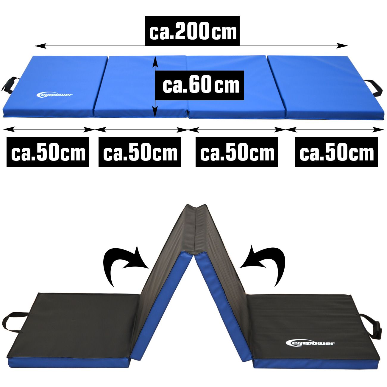 200x60 Klappbare Gymnastikmatte - 5 cm Faltbare Turnmatte Blau Schwarz