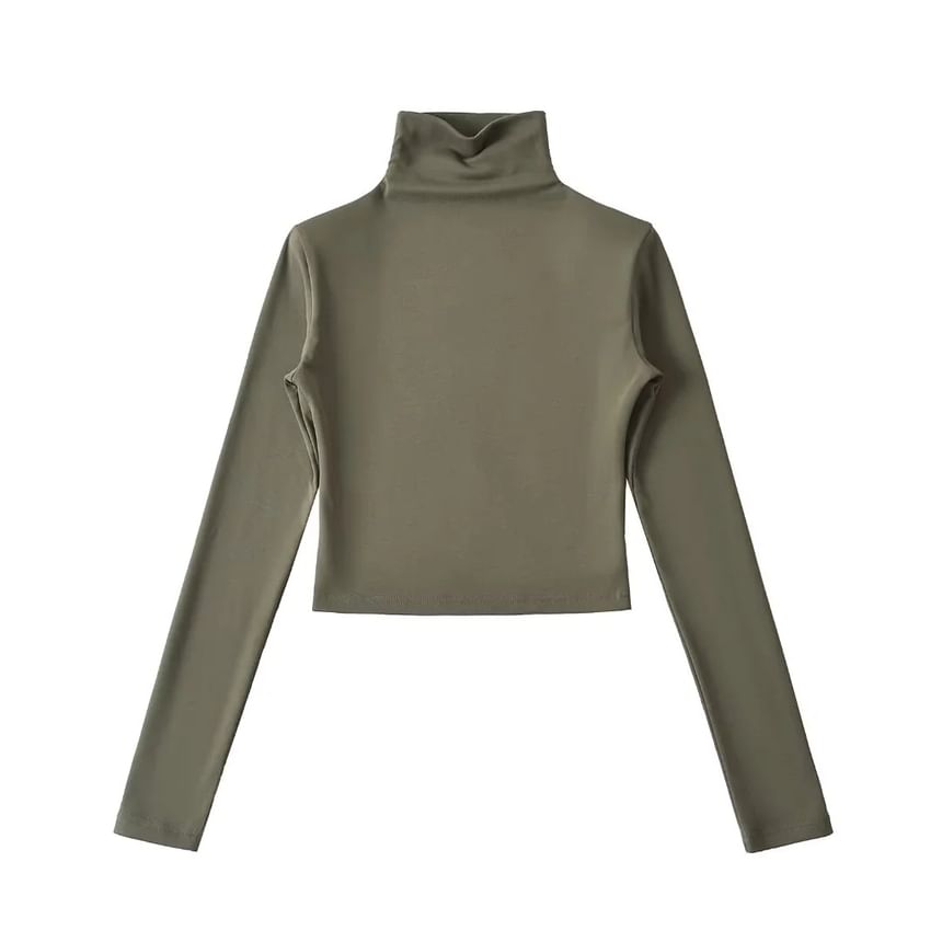 Asiris - T-shirt met lange mouwen en coltrui, effen en cropped