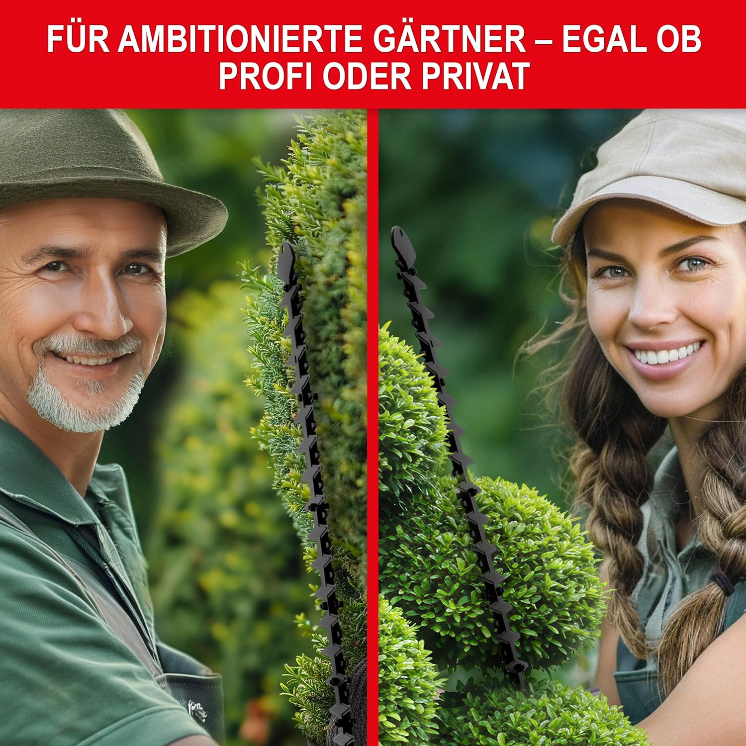 Benzin-Heckenschere mit Drehgriff und Anstoßschutz – 680 mm Schwertlänge, 620 mm Schnittlänge – 1,02 PS – leistungsstark, ergonomisch, präzise und sicher für exakte Heckenpflege