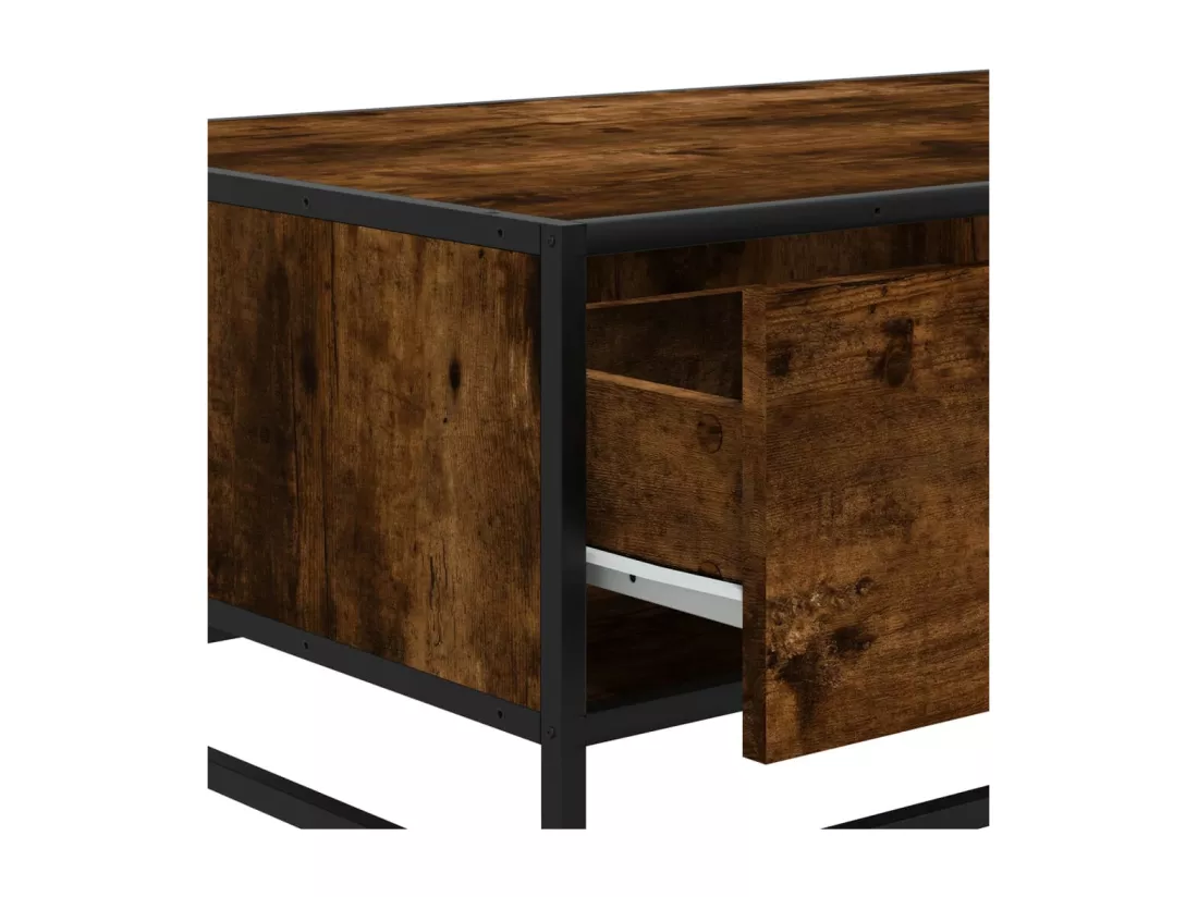 Table basse chêne fumé 90x57x35 cm bois d'ingénierie et métal