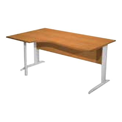 Bureau compact Trend - retour à gauche avec pieds métal en L + pied de renfort - L160 - plateau gris - pied métal effet chromé