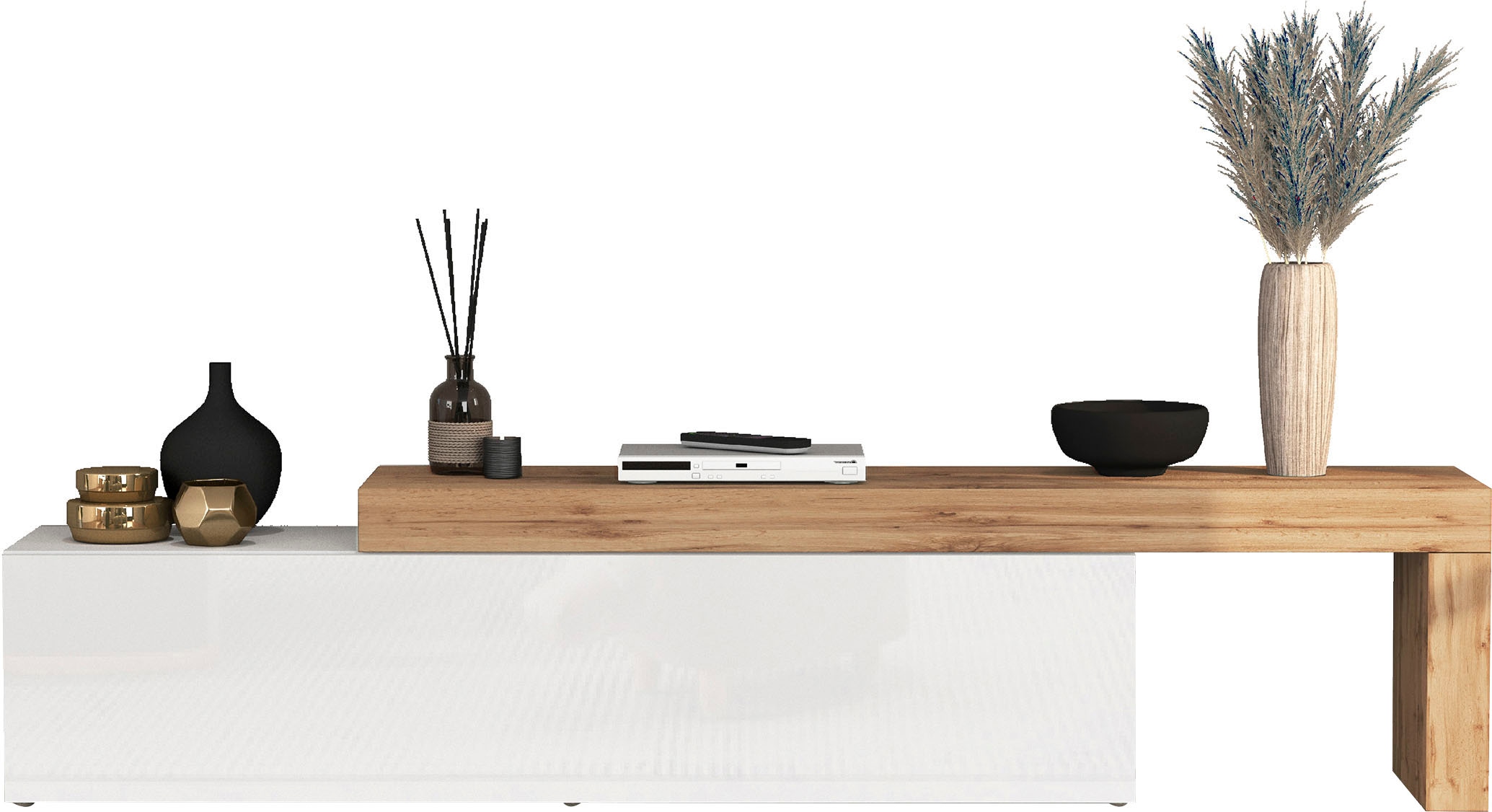 GOODproduct Lowboard »Chronos TV-Board, TV-Schrank« Breite verstellbar von 190 bis 350 cm, 1 Stk. tlg. Breite 270 cm TV-Board,Lowboard,1 Klappe und ein L-Förmiger Aufsatz