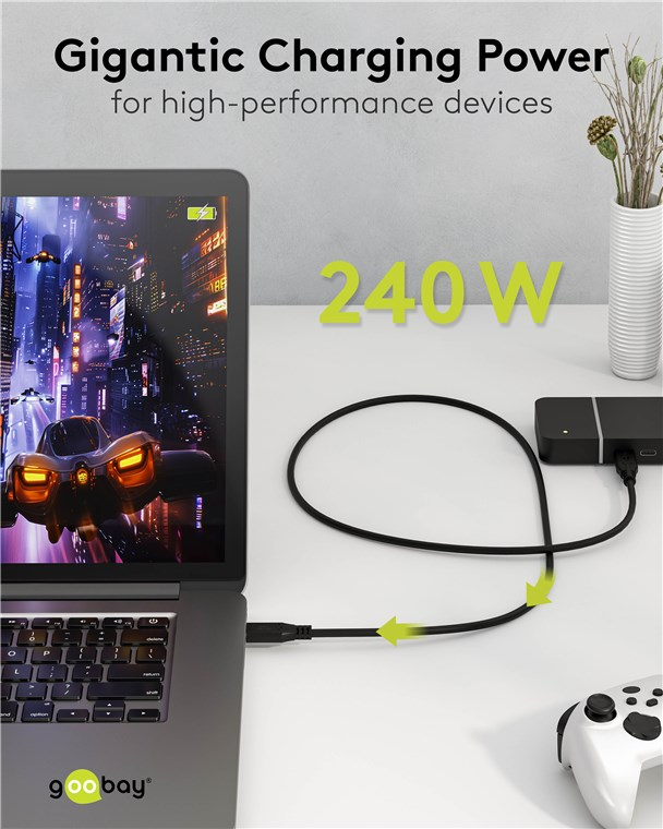 (1.8m) 240W USB C auf USB C Ladekabel Thunderbolt 4/3 Datenkabel 8K Monitor-Verbindungskabel 40 Gbit/s Power Delivery (74185) - Schwarz