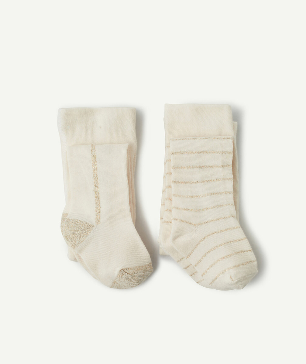 LES 2 COLLANTS ÉCRUS BÉBÉ FILLE AVEC DÉTAILS COULEUR DORÉE