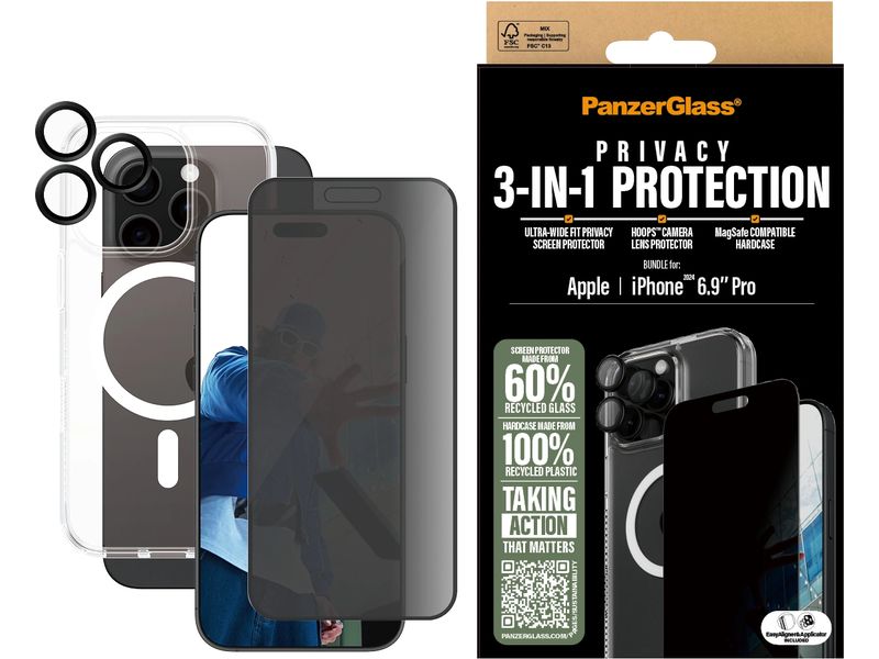 Panzerglass Displayschutz 3-in-1 Privacy iPhone 16 Pro Max Privacy Set 3-in-1 für das Apple iPhone 16 Pro Max