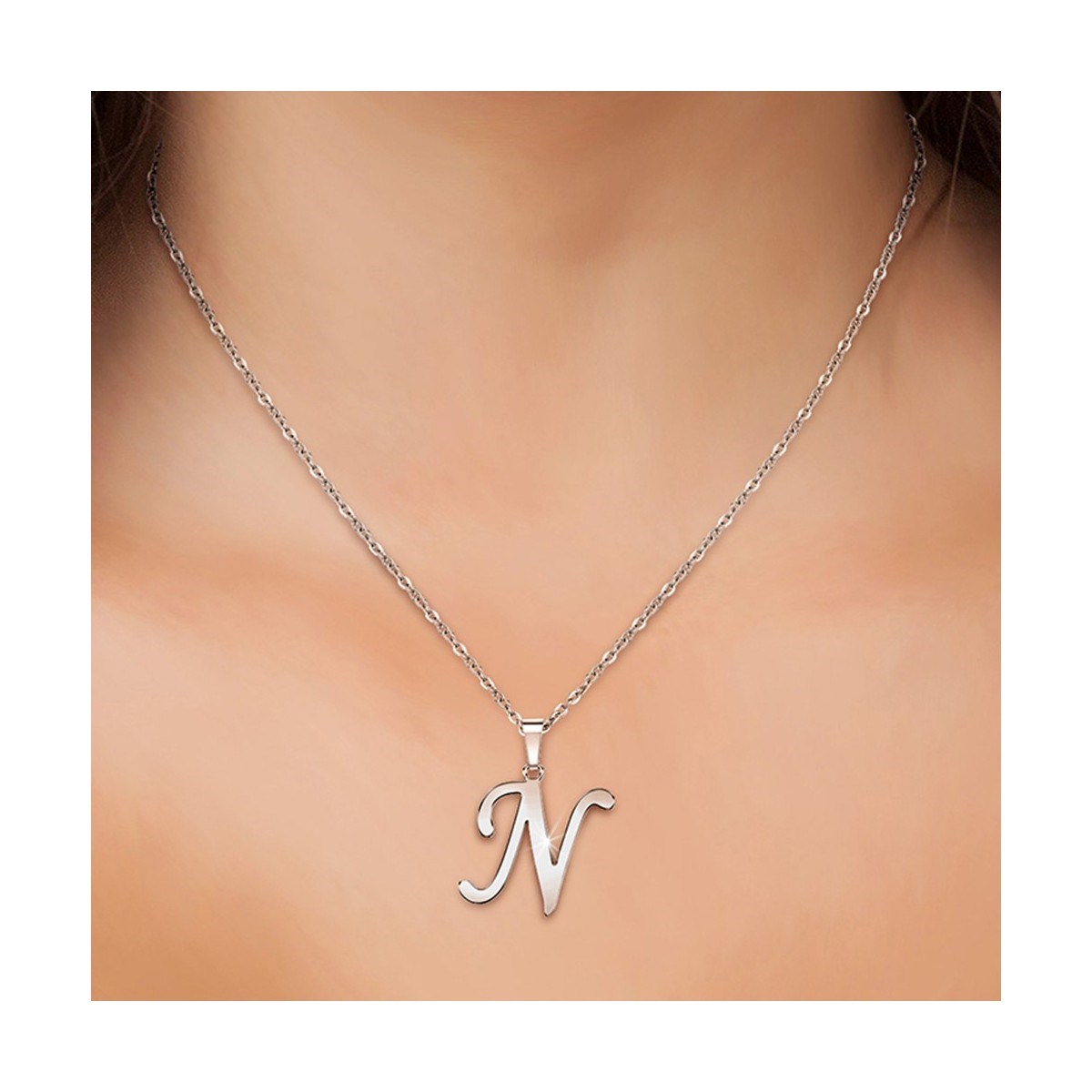 Collier alphabet lettre N en acier inoxydable par SC Bohème