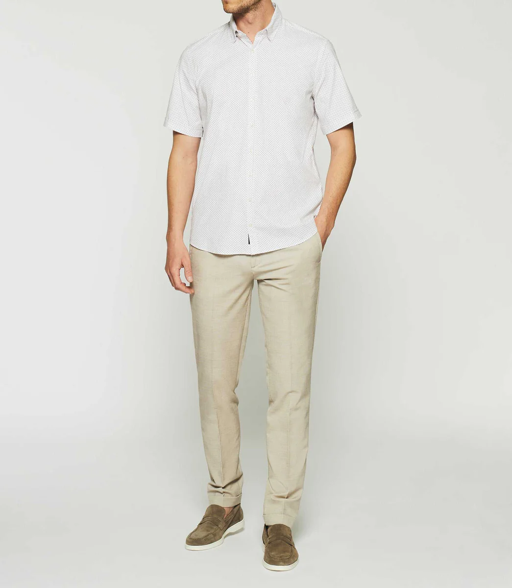 Chemise manches courtes à imprimé blanche et camel KAMEL