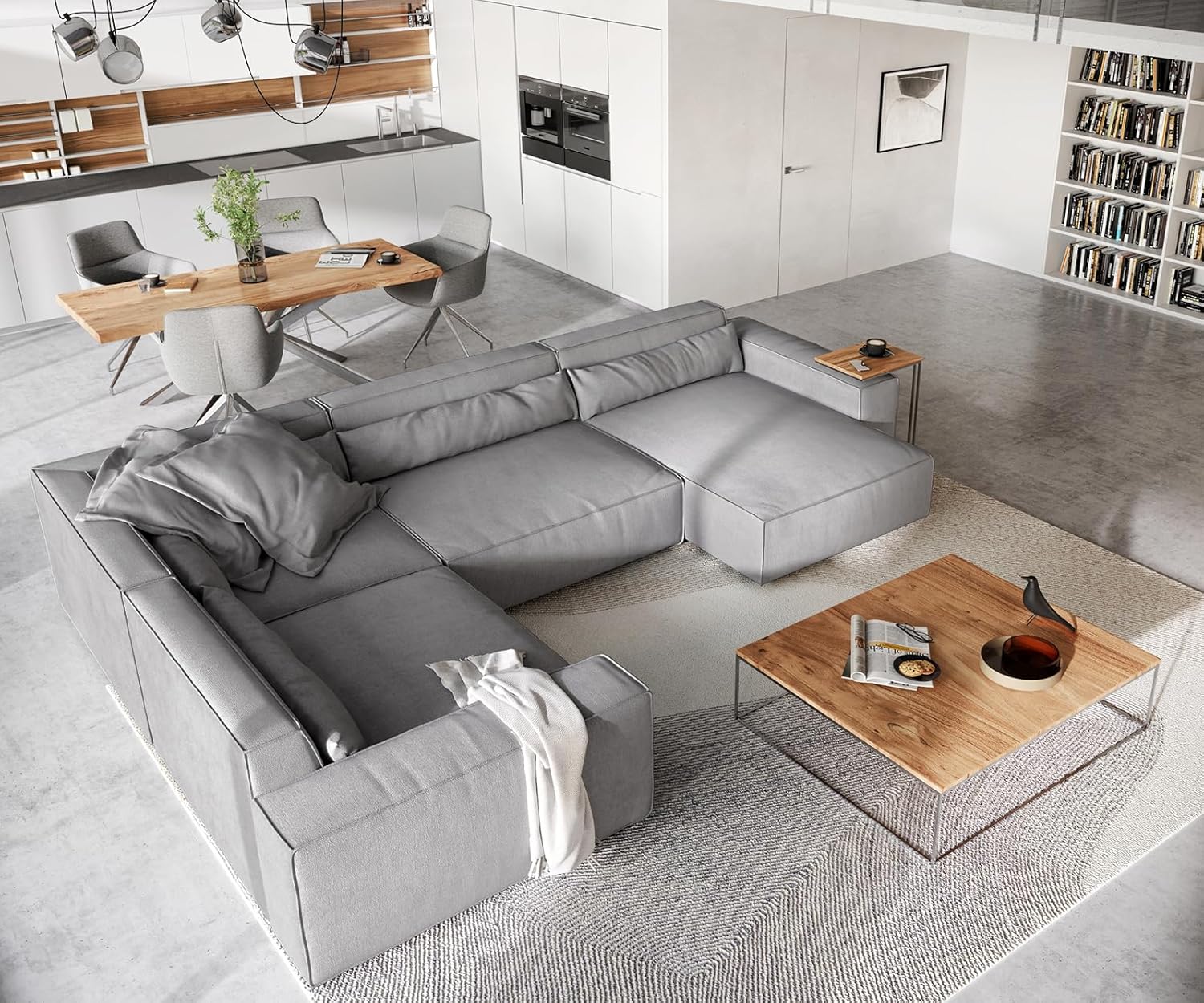DELIFE Wohnlandschaft Sirpio XL Mikrofaser Grau 360x260 cm Recamiere variabel