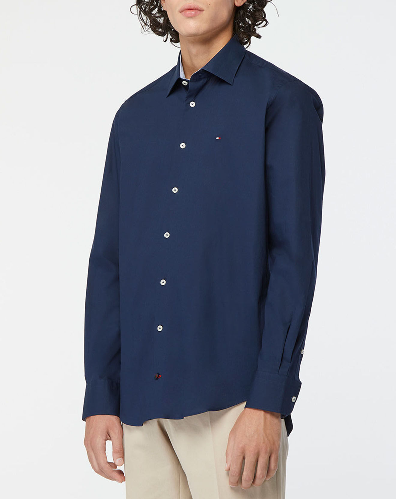 Tommy Hilfiger Chemise droite en Popeline 100% Coton Bio Solid bleu marine