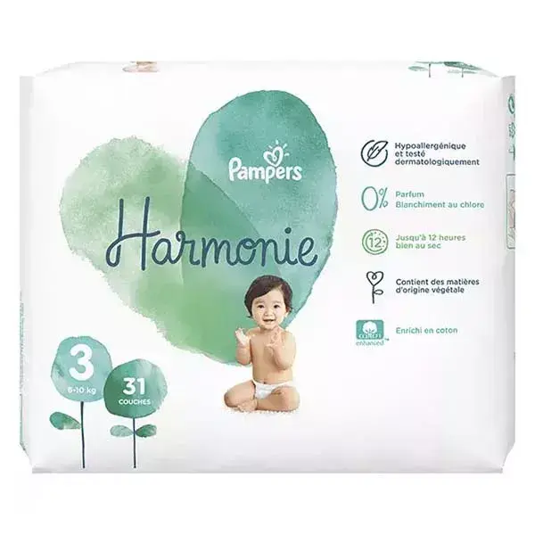 Fraldas Pampers Harmonie tamanho 3 (6-10 kg) com embalagem de papel reciclável